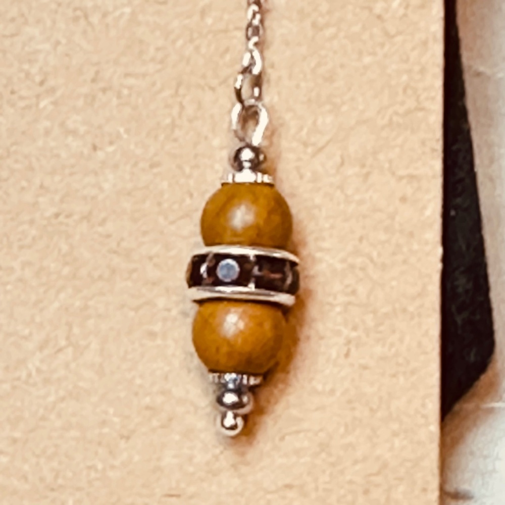 Wooden/Picture Jasper Round Crystal Earrings w/Smoky Quartz Colored Rondelles - Picture 2 of 8